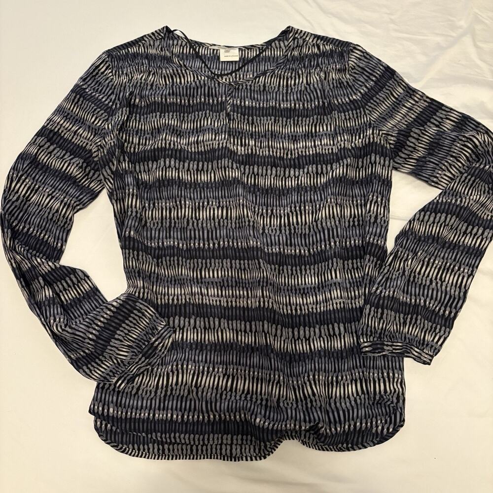 GERARD DAREL Silk Blouse Blue Gray Black Geo Pattern Lightweight FR 38-US 6